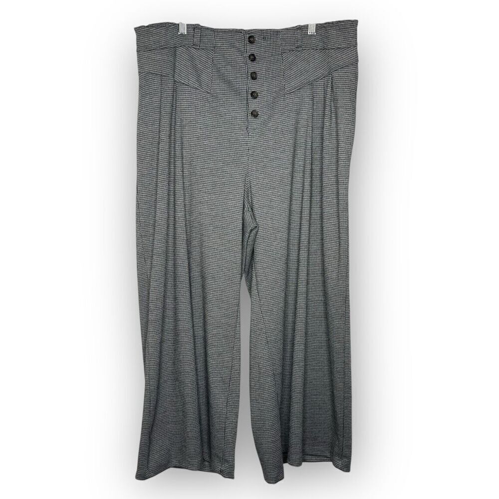 Anthropologie Maeve Houndstooth Wide Leg Cropped Pants Black White Women Size XL - Picture 1 of 10